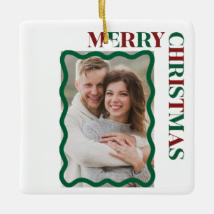 Adorno De Cerámica Foto en marco festoneado personalizado de Navidad