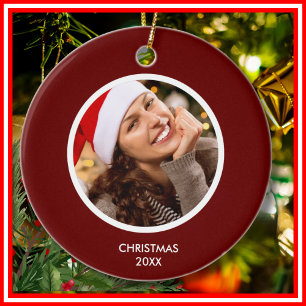 Adorno De Cerámica FOTO en monograma de burdeos y blanco moderno