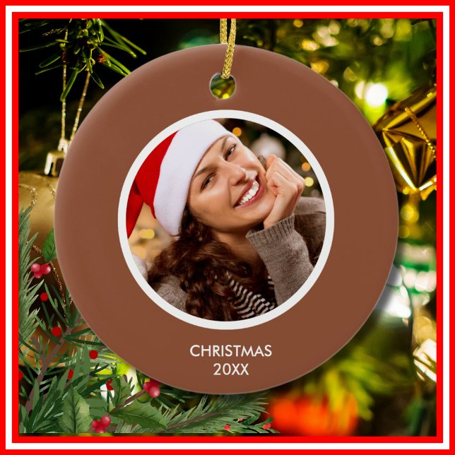 Adorno De Cerámica FOTO en monograma de Terracota y White Modern Init (Terracotta & White Modern Initials Monogram PHOTO Ceramic Ornament)