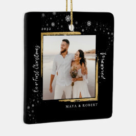 Adorno De Cerámica Foto enmarcada con oro Nuestra primera Navidad cas