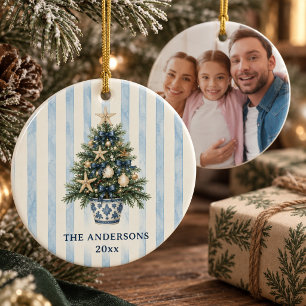 Adorno De Cerámica Foto familiar de árbol de Navidad con Chinoiserie