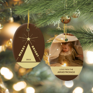 Adorno De Cerámica Foto familiar de árbol de Navidad ovalado marrón c