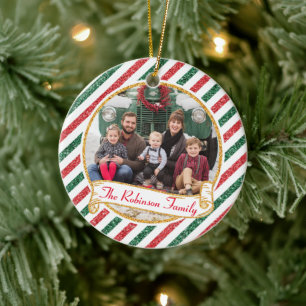 Adorno De Cerámica Foto Familiar de Navidad con Brillo de Correo Aére