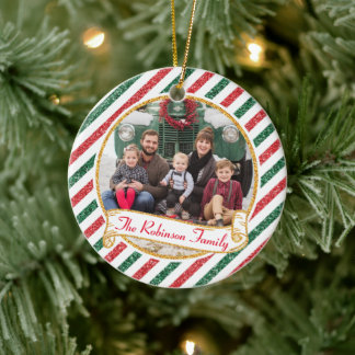 Adorno De Cerámica Foto Familiar de Navidad con Brillo de Correo Aére