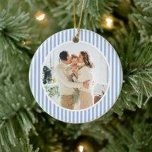 Foto Familiar de Navidad con Rayas Azules Modernas