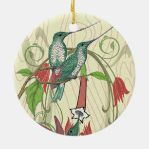 Adorno De Cerámica Foto Familiar de Navidad Hummingbirds Vintage