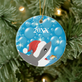 Adorno De Cerámica Foto familiar de Navidades de tiburones de Ocean B
