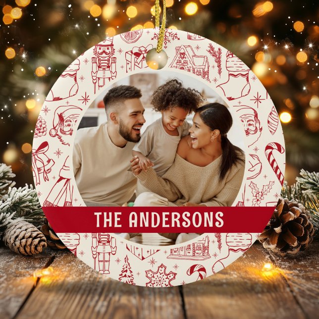 Adorno De Cerámica Foto familiar Doodle Red Navidades (Subido por el creador)