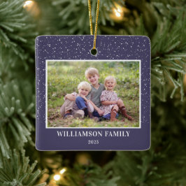 Adorno De Cerámica Foto familiar Keepsake Nieve Navidades morados