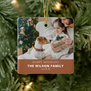 Adorno De Cerámica Foto familiar minimalista con Mascotas Navidades