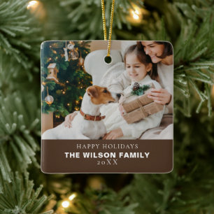 Adorno De Cerámica Foto familiar minimalista con Mascotas Navidades