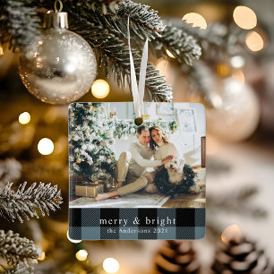 Adorno De Cerámica Foto familiar moderna con Blue Plaid