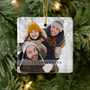 Adorno De Cerámica Foto familiar moderna de Navidad con copos de niev