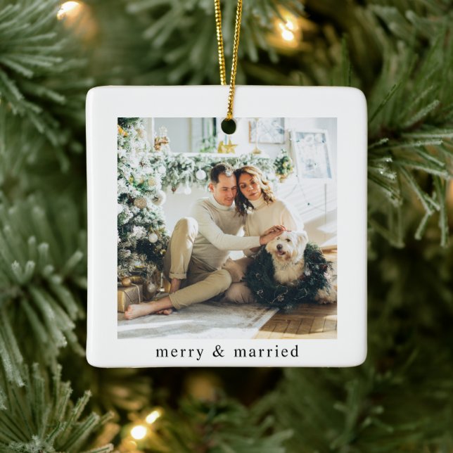 Adorno De Cerámica Foto familiar moderna Merry y casada (Árbol)