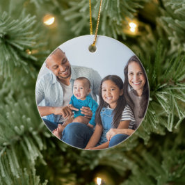 Adorno De Cerámica Foto familiar, nombre, árbol de Navidad monograma 
