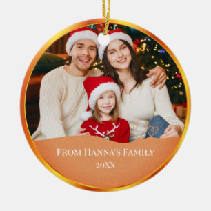 Adorno De Cerámica Foto familiar personalizada y Feliz Navidad