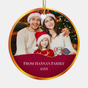 Adorno De Cerámica Foto familiar personalizada y Feliz Navidad