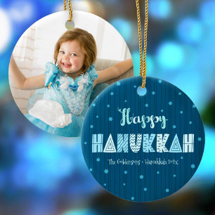 Adorno De Cerámica Foto Feliz Hanukkah Tipografía Divertida Estrella