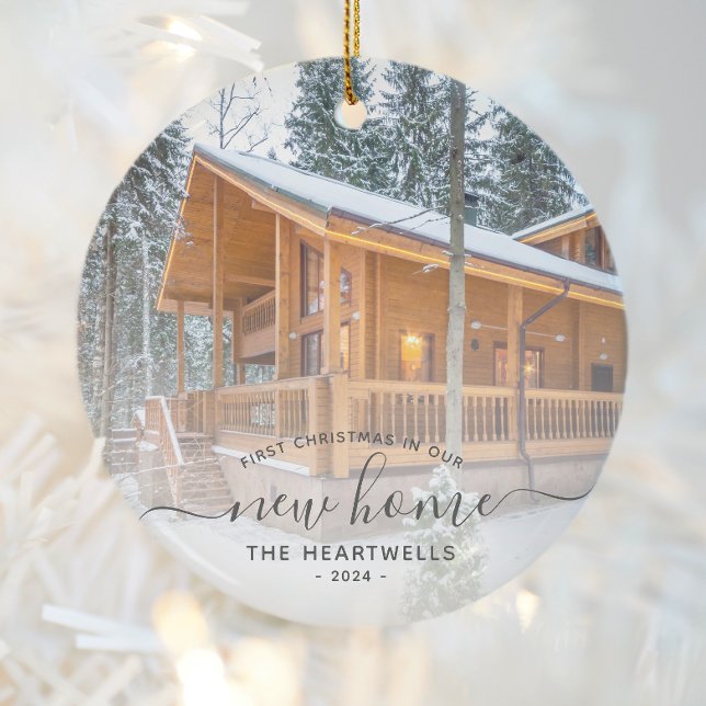 Adorno De Cerámica Foto First Christmas New Home Grey Script 2024 (Subido por el creador)