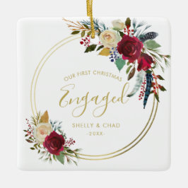 Adorno De Cerámica Foto geométrica de oro Nuestra primera Navidad com