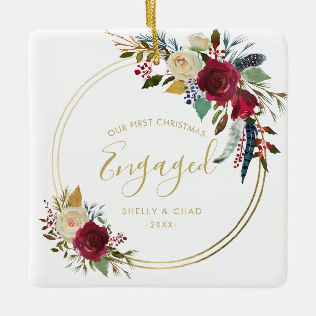 Adorno De Cerámica Foto geométrica de oro Nuestra primera Navidad com (Anverso)