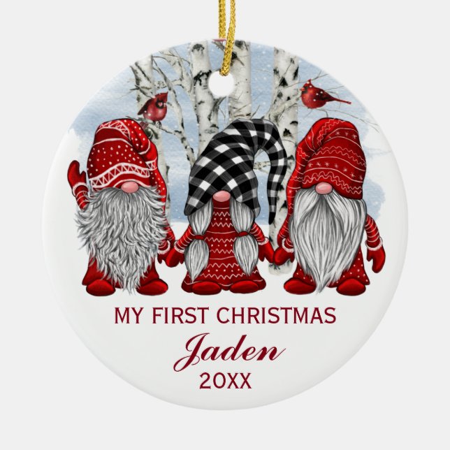 Adorno De Cerámica FOTO Gnomes mi primera fiesta navideña acuarela (Frente)