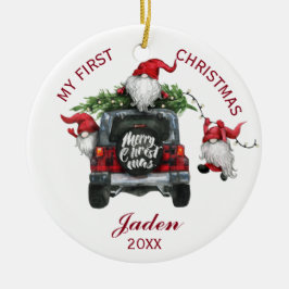 Adorno De Cerámica FOTO Gnomes mi primera fiesta navideña acuarela