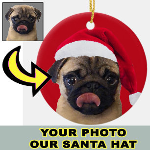 Adorno De Cerámica Foto Gorro de Santa de Navidad en tu perro cachorr