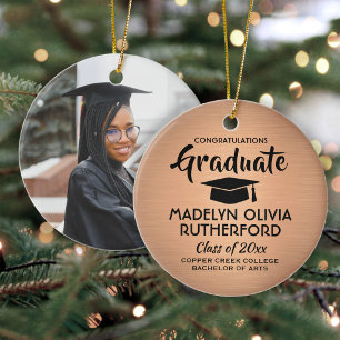 Adorno De Cerámica Foto Graduación Felicidades Cobre Bruñido y Negro