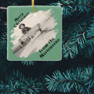 Adorno De Cerámica Foto inclinada con texto de Navidad con apertura d