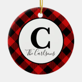 Adorno De Cerámica Foto inicial de monograma rojo color negro
