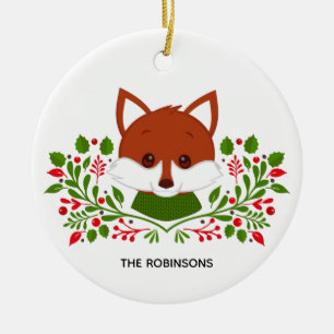Adorno De Cerámica Foto linda de zorro de Navidad