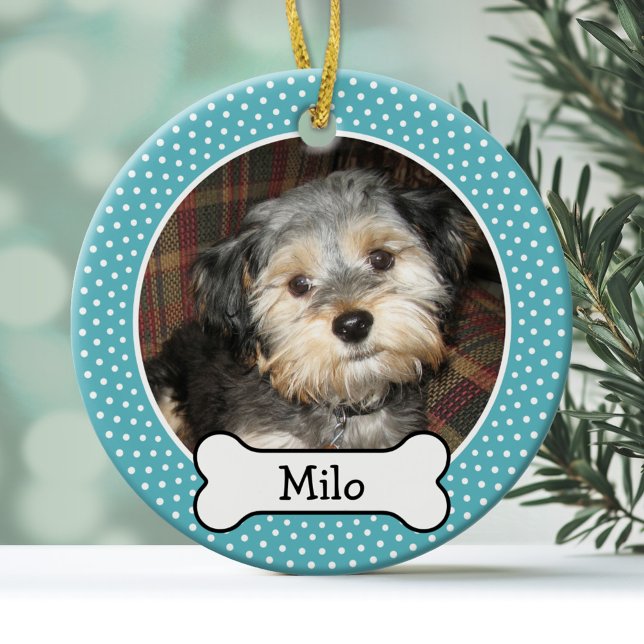 Adorno De Cerámica Foto mascota con Hueso de perro - Doble cara (Personalized Christmas Photo Ornament)
