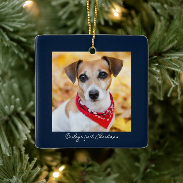 Adorno De Cerámica Foto mascota First Christmas Blue (Árbol)