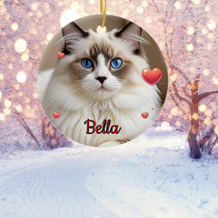Adorno De Cerámica Foto Mascota Gato Corazones Personalizar