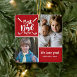 Adorno De Cerámica Foto Mejor Papá Por Par<br><div class="desc">Foto Mejor Ornamento de árbol de Navidad de papá por Par con dos fotos de sus hijos y color de acento rojo detrás del texto blanco. Grandes regalos de Navidades para padres y padres.</div>