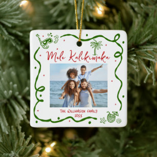 Adorno De Cerámica Foto Mele Kalikimaka Rojo Verde Garabatos Navidad