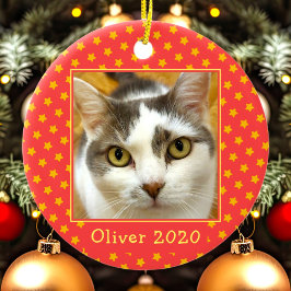 Adorno De Cerámica Foto Memorial Personalizada de Mascota en Navidad