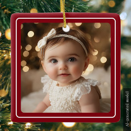 Adorno De Cerámica Foto Minimalista de Navidad de Bebé Moderna en Roj