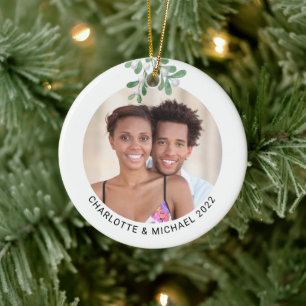 Adorno De Cerámica Foto Mistletoe de Parejas Personalizadas