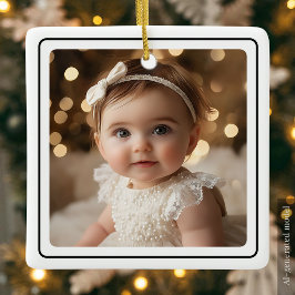 Adorno De Cerámica Foto moderna de bebé Navidad Script negro y blanco