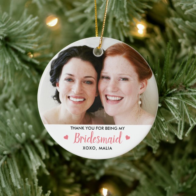 Adorno De Cerámica Foto moderna de dama de honor personalizada (Árbol)