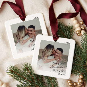 Adorno De Cerámica Foto moderna de la primera Navidad como Sr. y Sra.