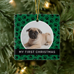 Adorno De Cerámica Foto moderna de la primera Navidad del cachorro co