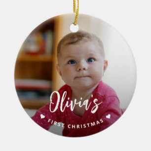 Adorno De Cerámica Foto moderna del bebé de la primera Navidad