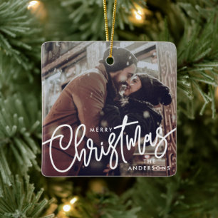 Adorno De Cerámica Foto moderna, guión navideño de merry, pareja de m