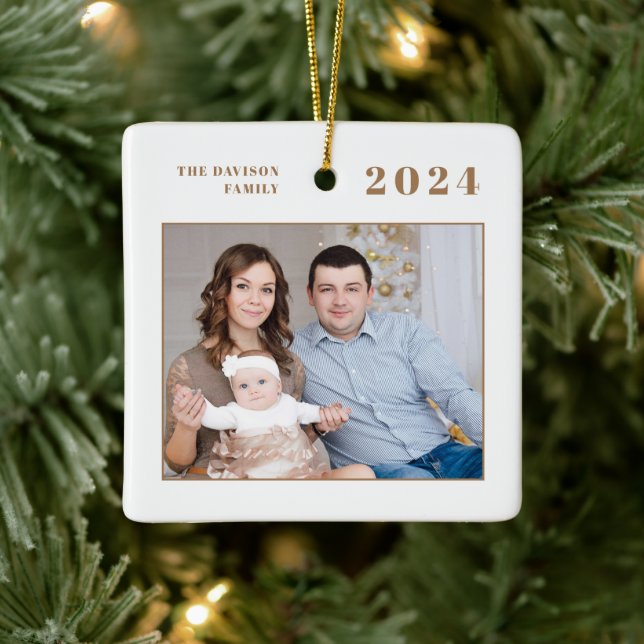 Adorno De Cerámica Foto moderna Nombre Gold Feliz Navidad (Árbol)