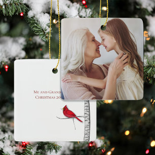 Adorno De Cerámica Foto Navideña Personalizada de Cardenal Rojo
