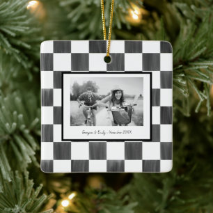 Adorno De Cerámica Foto personalizada con tablero de ajedrez negro
