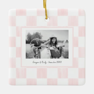 Adorno De Cerámica Foto personalizada con tablero de ajedrez rosa